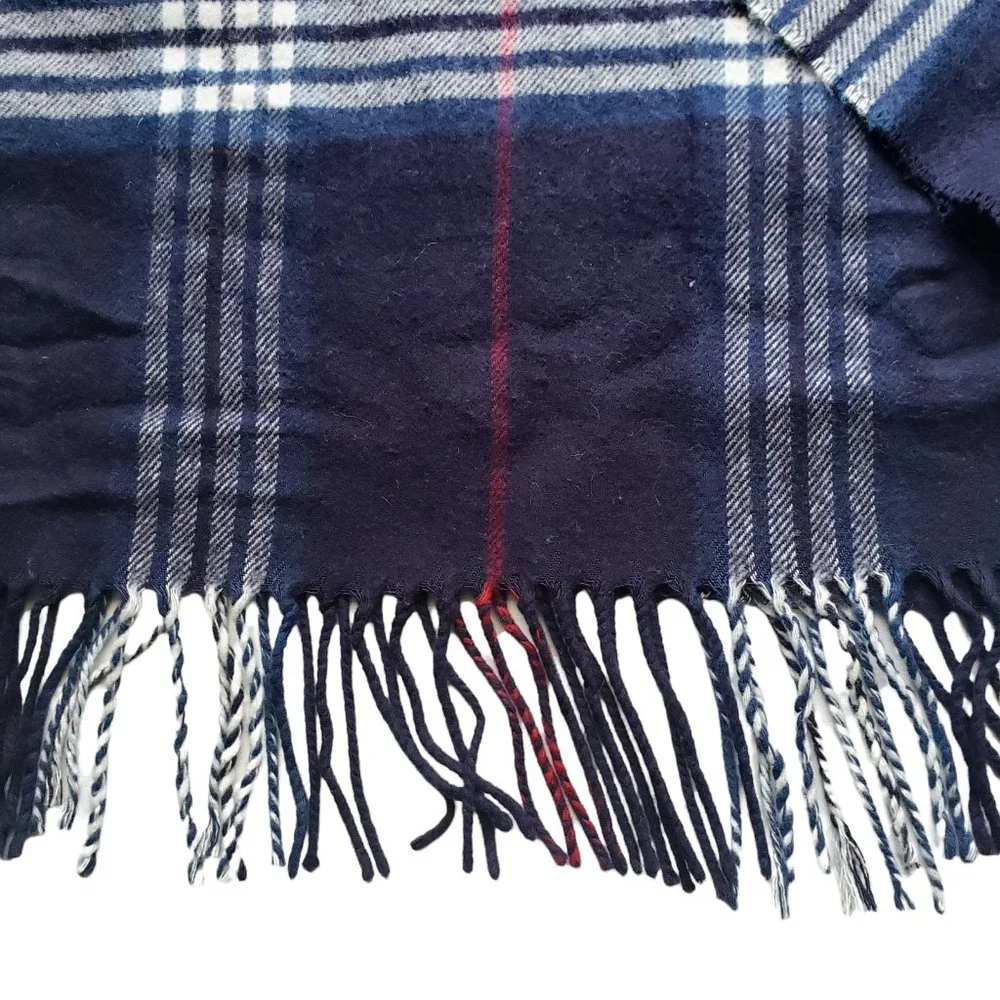 Made Scotland Blue Plaid Acrylic Fringe Rectangle Scarf 11 x 62